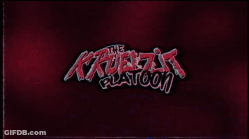 A Red Background With The Words The Krueger Platoon GIF