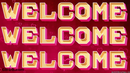 A Red Background With The Words Welcome Welcome Welcome In Gold Letters GIF