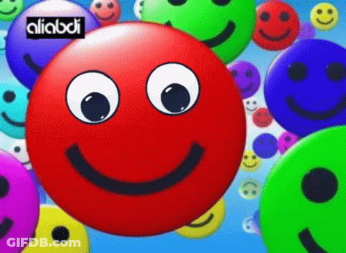 A Red Ball With A Smile On It Is Surrounded By Smiley Faces . GIF