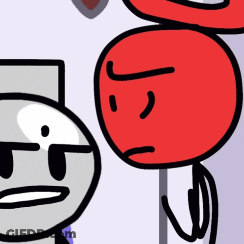 A Red Balloon With A Sad Face Is Standing Next To A Gray Stick Figure GIF