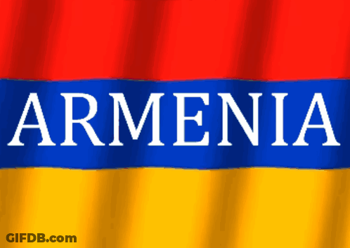 A Red Blue And Yellow Flag With The Word Armenia In White Letters GIF
