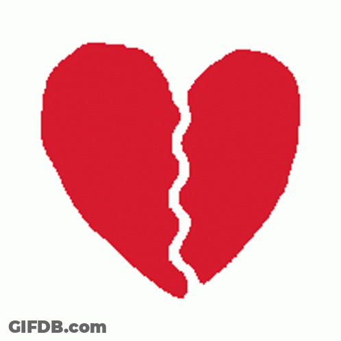 A Red Broken Heart With A Crack In It On A White Background GIF