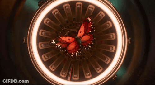 A Red Butterfly Is Surrounded By A Glowing Circle GIF