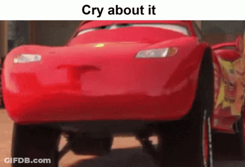 A Red Car From The Movie Cars Is Driving Down A Road . GIF