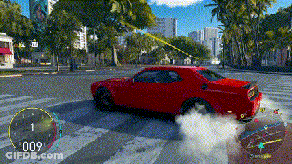 A Red Car Is Driving Down A Street In A Video Game With The Number 009 In The Corner GIF