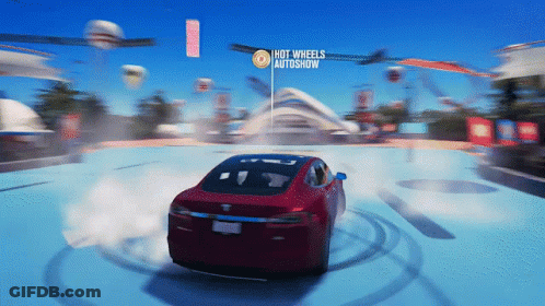 A Red Car Is Driving On A Track That Says Hot Wheels Autoshow On The Bottom GIF