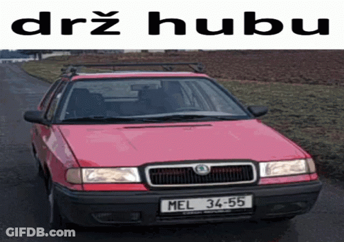 A Red Car With A Licence Plate That Says Mel 34-55 GIF