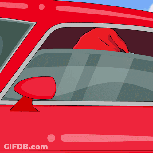 Red Car With Santa Hat On Driver's Window GIF
