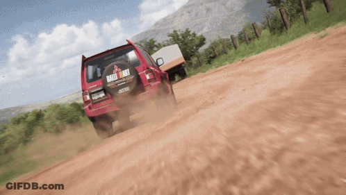 A Red Car With The Word Rally On The Back GIF
