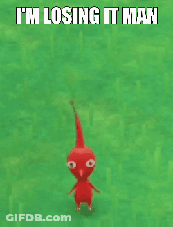 A Red Cartoon Character Is Standing Next To A Yellow Ball With The Words " I 'M Losing It Man " On The Bottom GIF