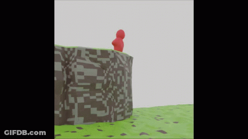 A Red Cartoon Character Stands On Top Of A Rocky Cliff GIF