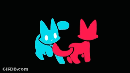 A Red Cat And A Blue Cat Are Hugging Each Other . GIF