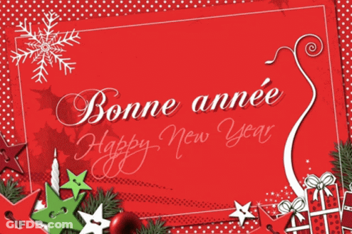 Red Christmas Card With Bonne Annee Happy New Year GIF