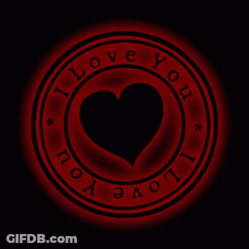 A Red Circle With A Heart In The Center And The Words I Love You Around It GIF