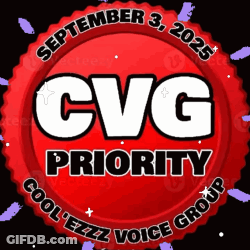 A Red Circle With Cvg Priority In White Letters GIF
