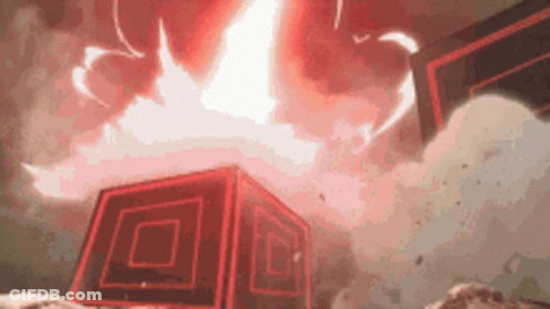 A Red Cube Is Being Destroyed By A Red Lightning Bolt In A Video Game . GIF