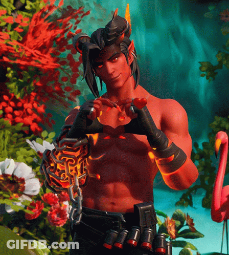 A Red Demon With Horns Is Making A Heart With His Hands GIF