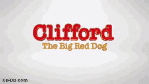 A Red Dog Is Standing In Front Of A Sign That Says Clifford GIF
