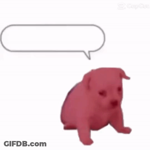 A Red Dog With A Speech Bubble That Says Wenomechainsama . GIF