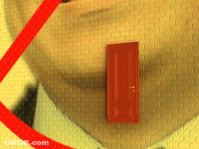 A Red Door On A Brick Wall With A Red Ribbon GIF