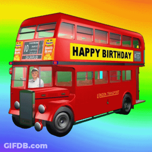 A Red Double Decker Bus That Says London Transport GIF