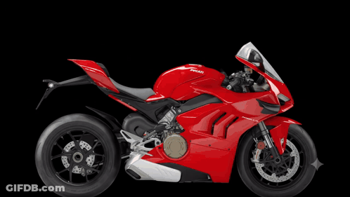 A Red Ducati Motorcycle With A Black Background GIF