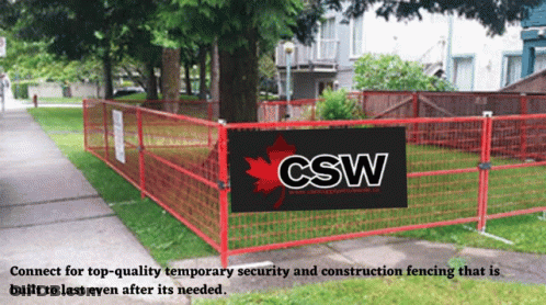 A Red Fence With A Csw Sign In Front Of It GIF