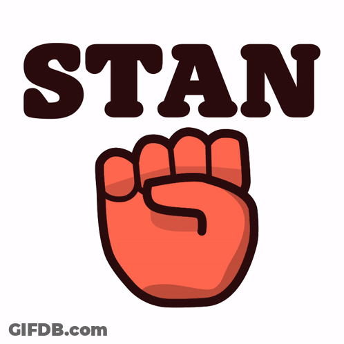 A Red Fist With The Word Stan Written Above It GIF