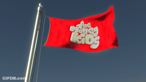 A Red Flag That Says " The Money Kids " On It GIF