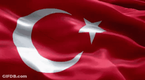A Red Flag With A Crescent Moon And Star On It GIF
