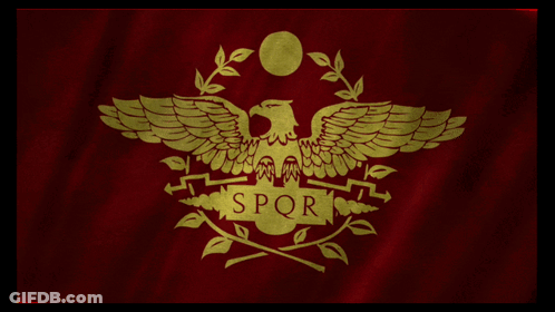 A Red Flag With A Gold Eagle And The Word Spor GIF
