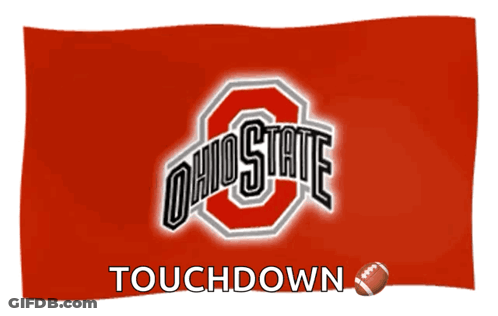 A Red Flag With The Ohio State Logo And The Words Touchdown GIF