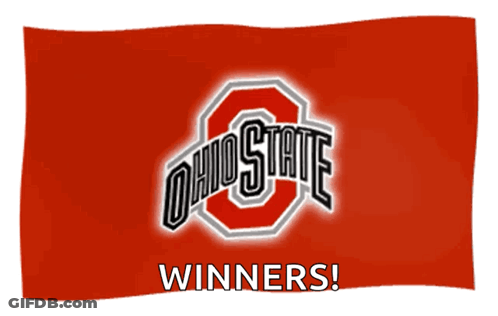 A Red Flag With The Ohio State Logo And The Words Winners Below It GIF