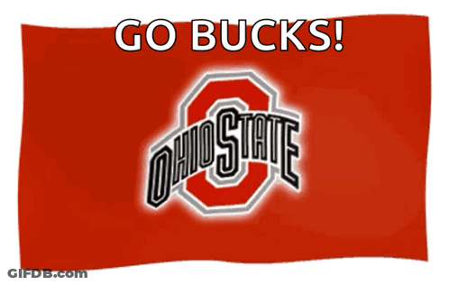 A Red Flag With The Ohio State Logo On It And The Words Go Bucks GIF