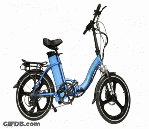 A Red Folding Electric Bike With Kenda Tires On A White Background GIF