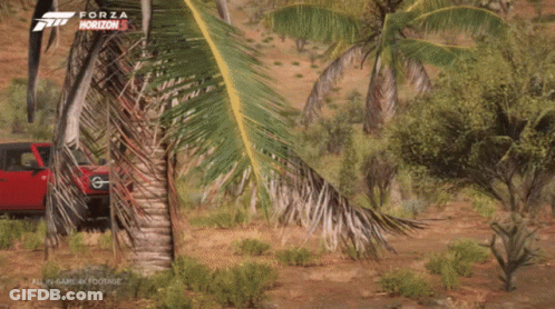 A Red Ford Bronco Is Driving Through A River In A Video Game Called Forza Horizon 5 GIF