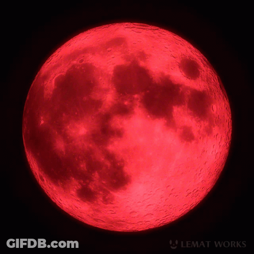 A Red Full Moon With Lemat Works Written On The Bottom GIF