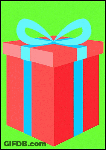 A Red Gift Box With Blue And White Ribbons GIF