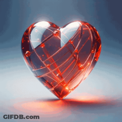 A Red Glass Heart Shaped Object With A Blue Background GIF