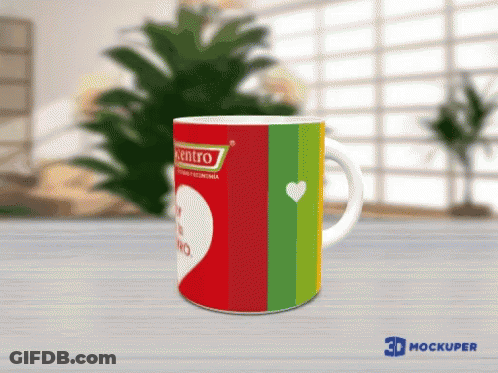 A Red Green And Yellow Coffee Mug That Says Centro GIF