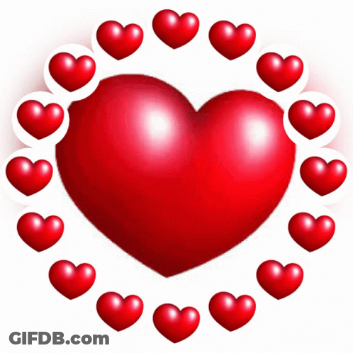 A Red Heart Is Surrounded By Smaller Hearts On A White Background GIF