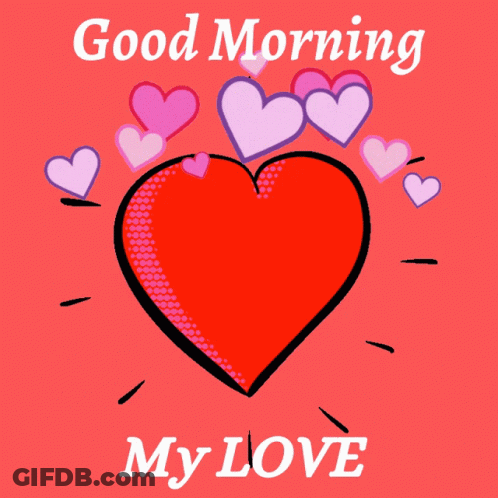 A Red Heart Surrounded By Pink And Purple Hearts With The Words " Good Morning My Love " GIF