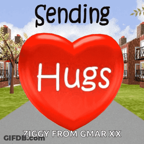 A Red Heart That Says Sending Hugs On It GIF
