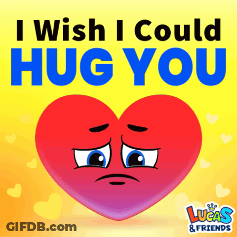 A Red Heart With A Sad Face And The Words " I Wish I Could Hug You " Below It GIF