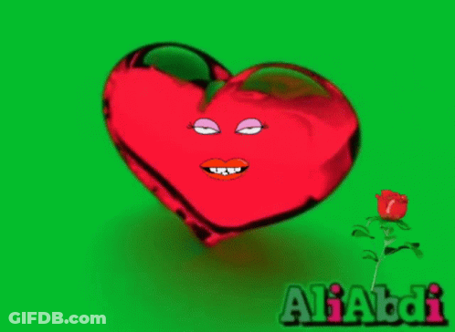 A Red Heart With A Woman 'S Face And The Name Aliabdi On The Bottom Right GIF