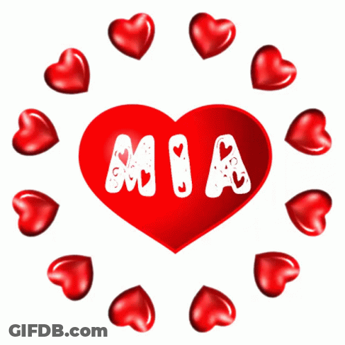 A Red Heart With Mia Written On It GIF