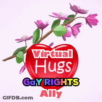 A Red Heart With Purple Flowers And The Words Virtual Hugs Gay Rights Ally GIF