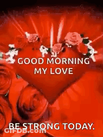 A Red Heart With Roses On It And The Words `` Good Morning My Love '' . GIF