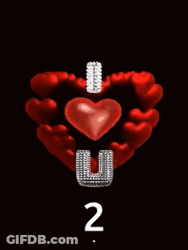 A Red Heart With The Letter U And The Number 2 Below It GIF