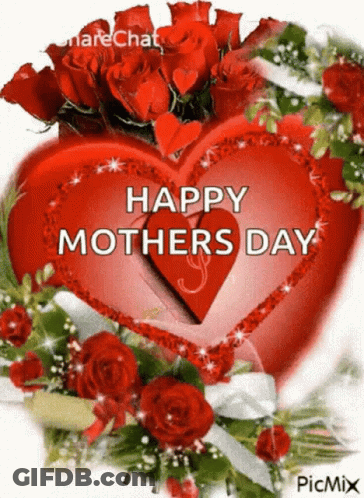 A Red Heart With The Words Happy Mothers Day Surrounded By Red Roses GIF